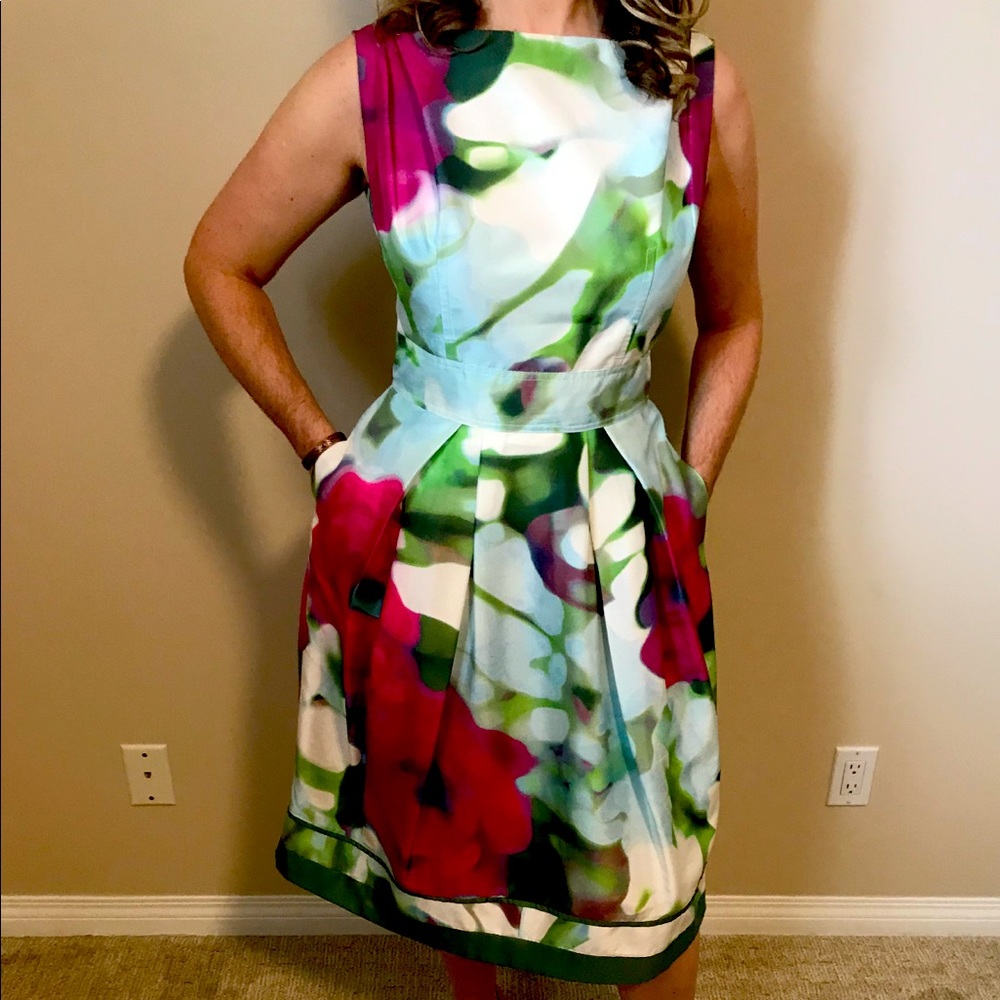 Per Se 100% silk floral retro dress size 4